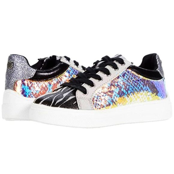 Steve Madden Jparka Sneakers Black Zebra Shiny Iridescent Holographic Mermaid 5 - Picture 1 of 11